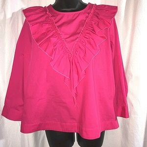 Anthropologie Pink Ruffle Blouse